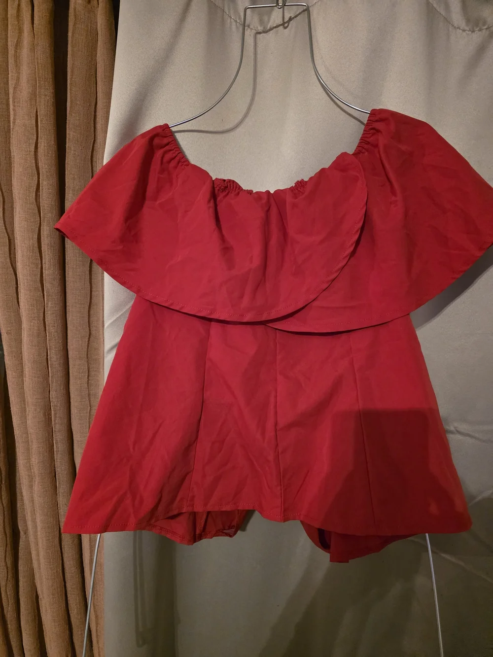 SHEIN Red Off-Shoulder Ruffle Button-Front Top - Picture 2 of 3